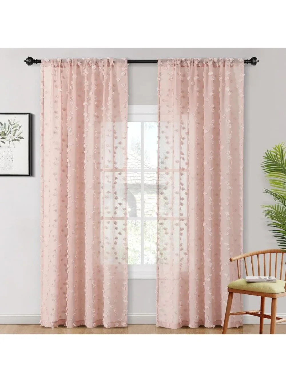 Boho Pink Sheer Curtains for Girls Room | Light Filtering Dusty Rose Drapes, 84